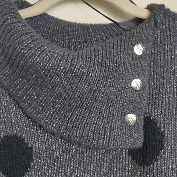 Gray and Black Polka Pullover Sweater Balloon Sleeves Women's XL - Picture 6 of 9